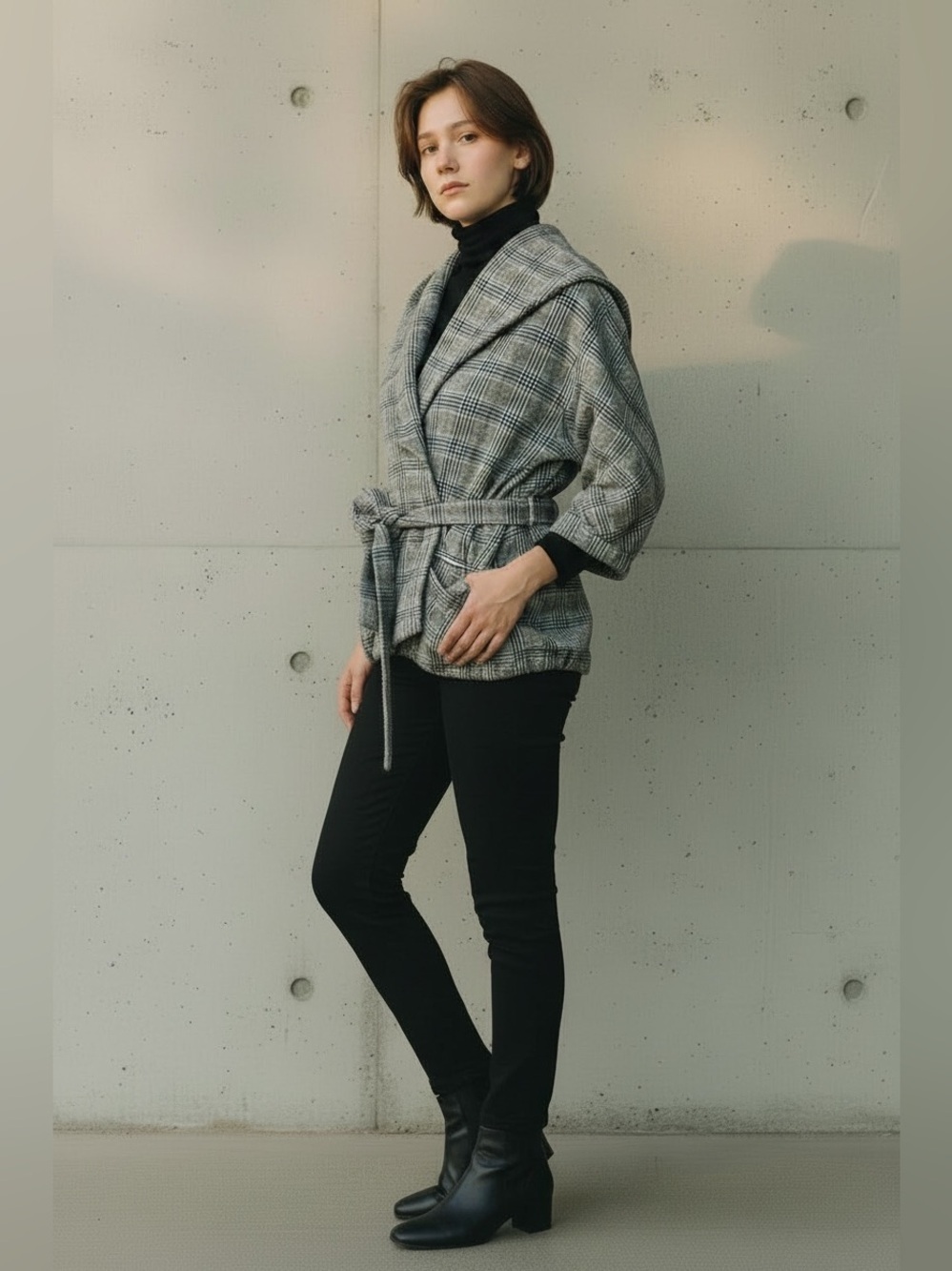 Marc Jacobs Plaid Wool Blend Belted Jacket Sz M